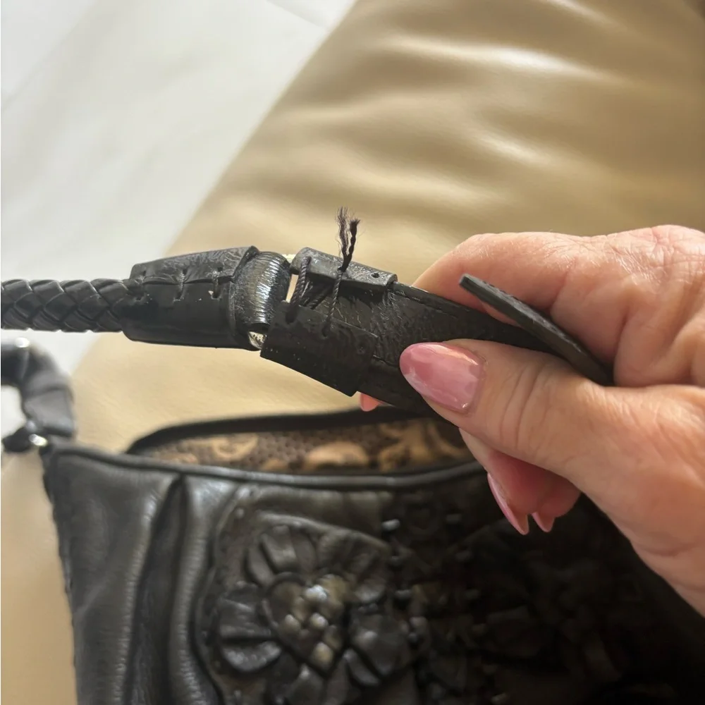 Brighton Black Shoulder Bag with Floral Embossing - Picture 3 of 9